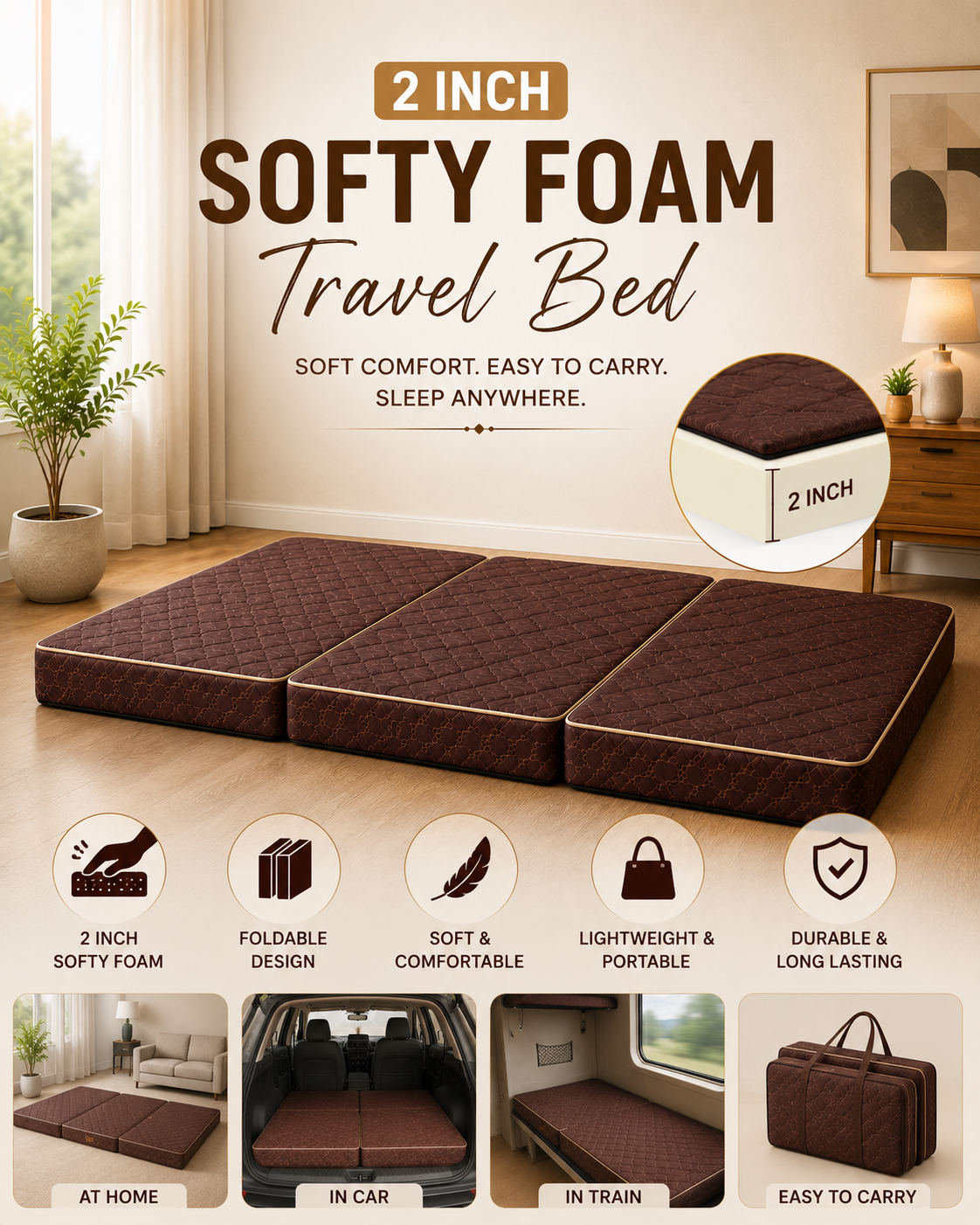 2inch Softy Foam Travel Bed