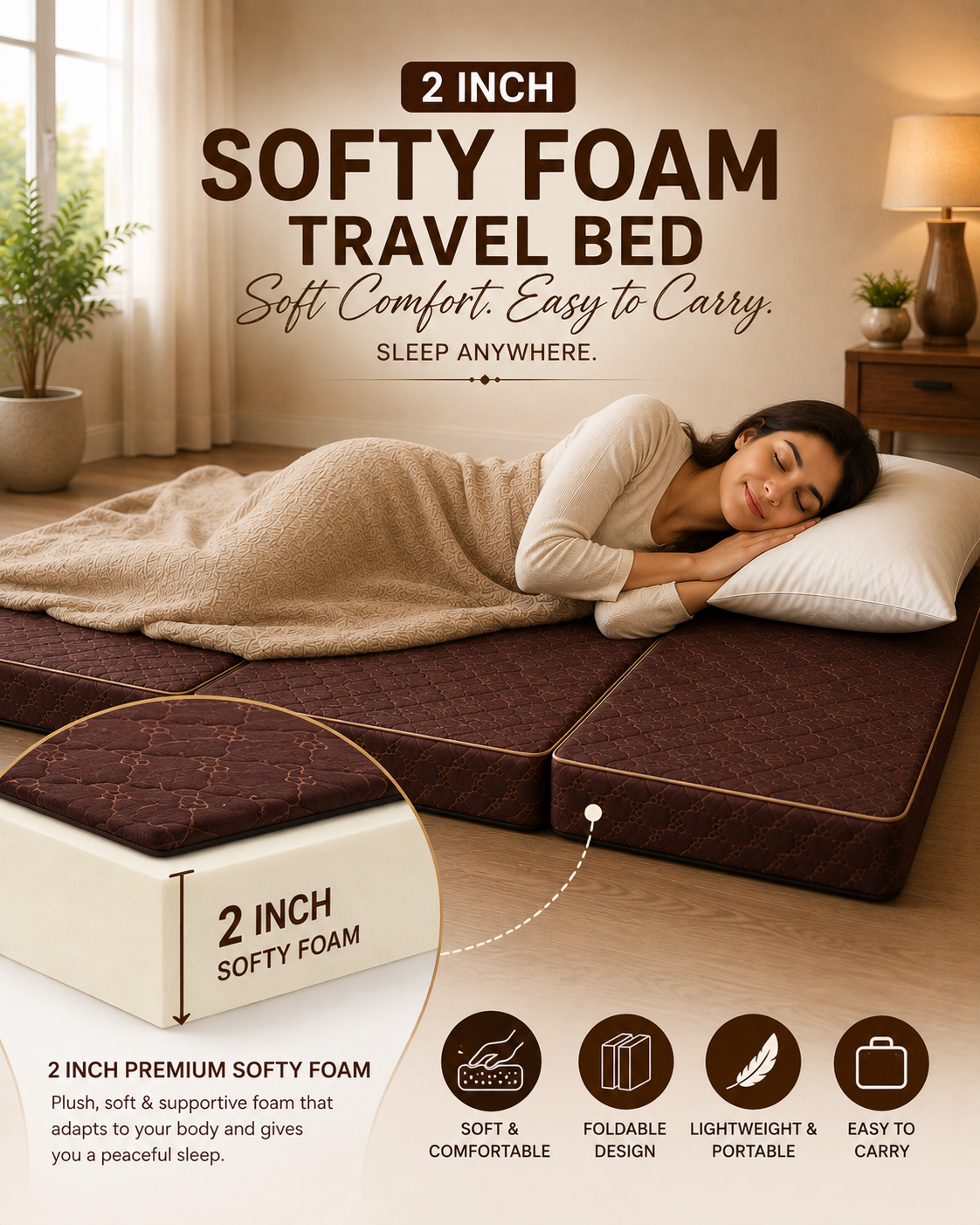 2inch Softy Foam Travel Bed
